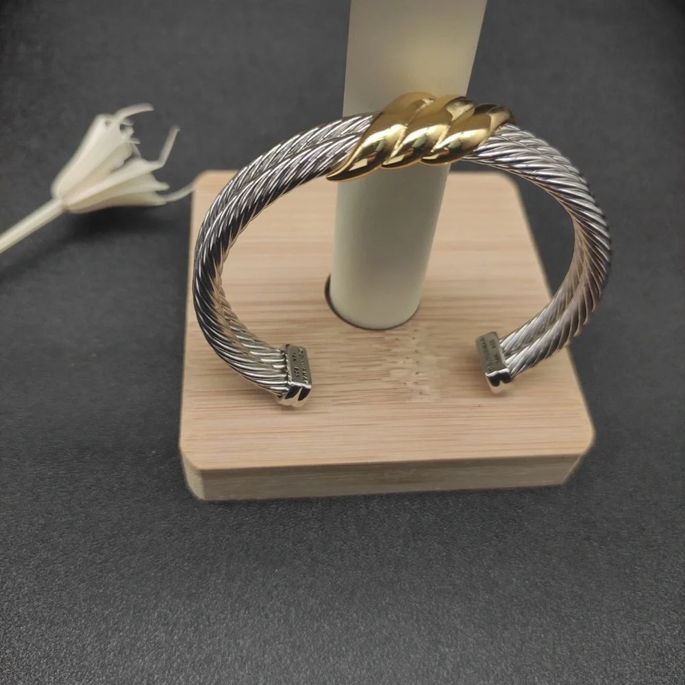 David Yurman Two-Tone Twisted Cable Cuff in Silver and Gold